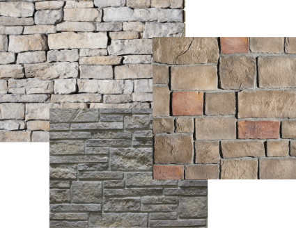 Centurion Stone Tulsa Hackett, Pennsylvania Ashlar, Oxford Creekstone swatch collage